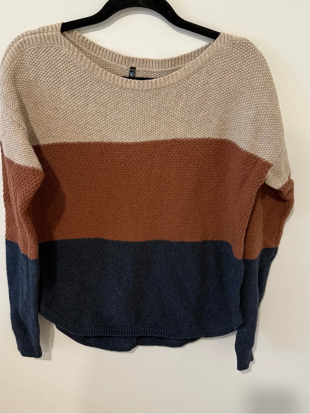 Kuhl Striped Colorblock Knit Sweater Womens XL Merino Wool Winter Cozy Casual